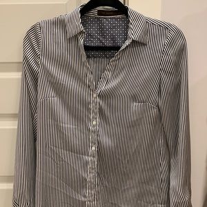 Navy and white striped blouse